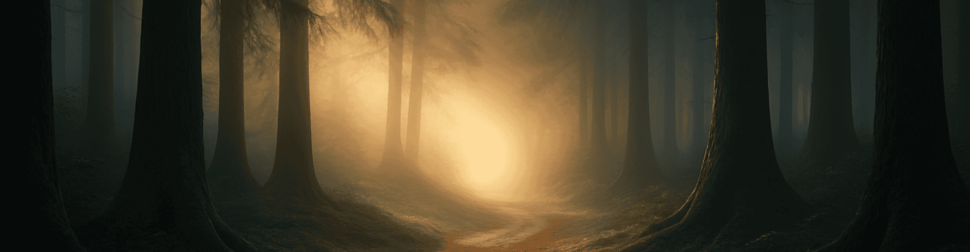 Weg durch einen Wald mit Sonnenaufgang