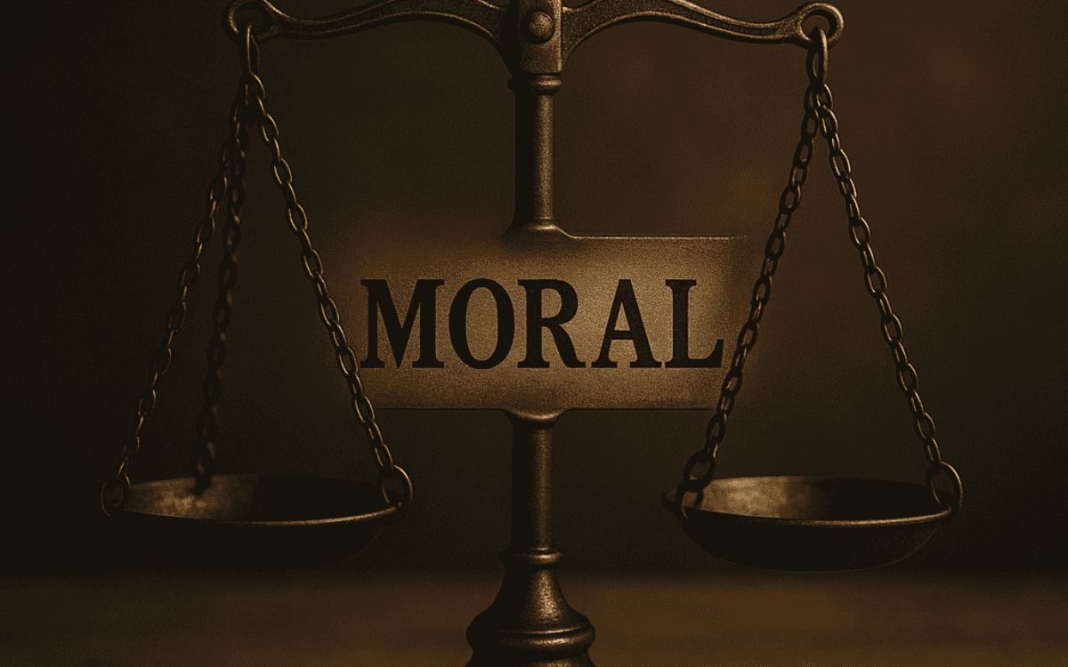 Waage mit Aufschrift Moral