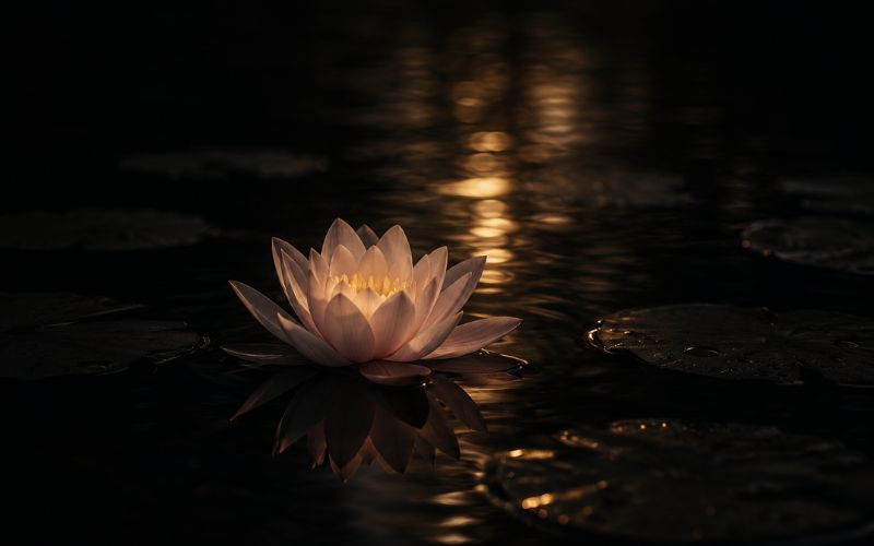 Online-Retreat (5) Lotus rot auf dunklem Gewässer